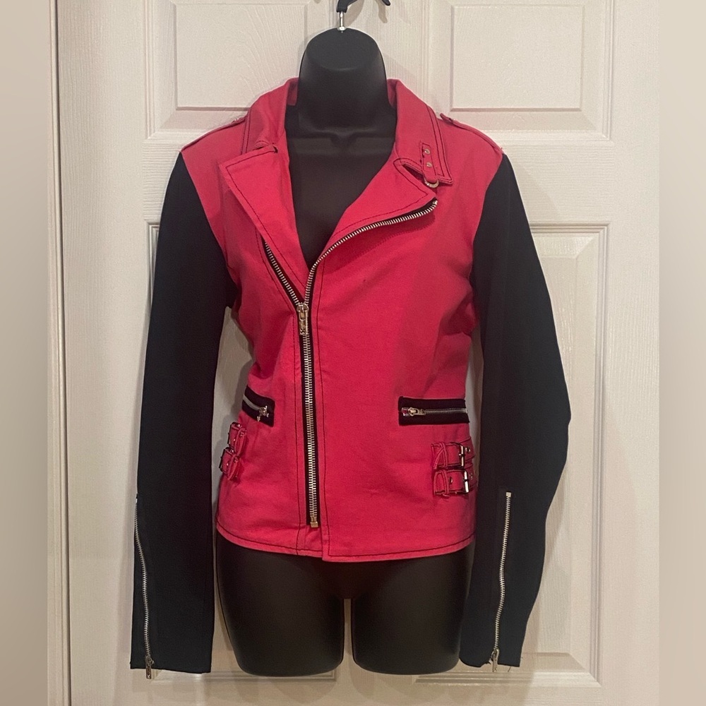 Tripp NYC Vintage 00’s Black and Pink Moto Jacket. Size Large